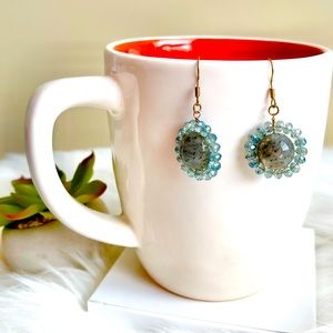 Blue Precious Stone and Beaded Earrings